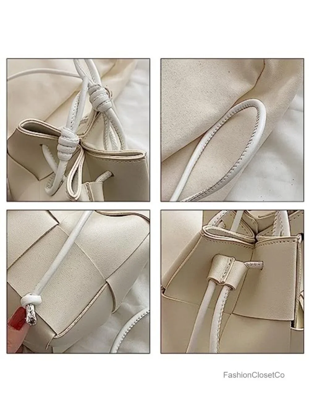 Mini Woven Bucket Bag, Faux Leather Drawstring Crossbody Handbag
